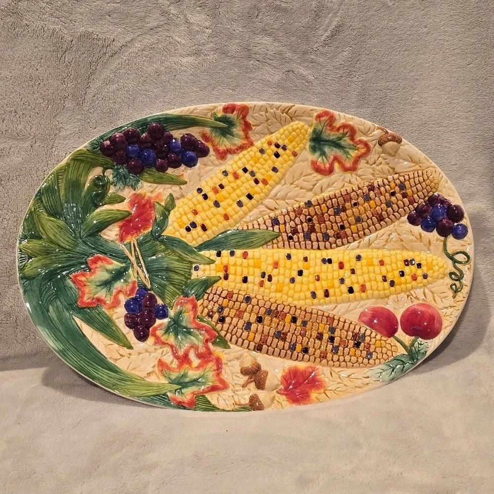 Worlds Only Corn Palace Mitchell SD Harvest Ceramic Oval Serving Platter 16 x 11